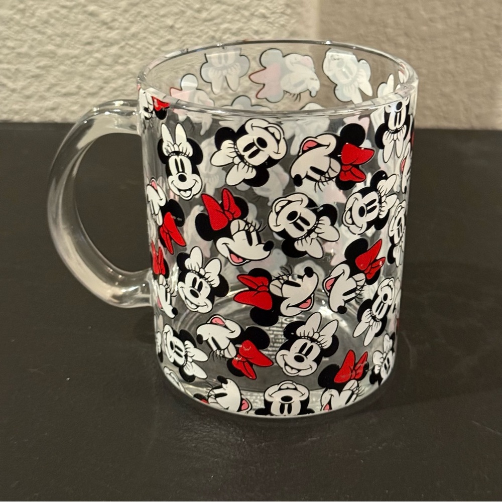 Rare Walt Disney Minnie Mouse Clear Glass Mug GUC